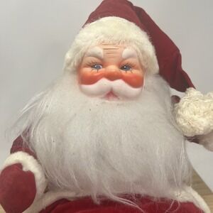 Vintage Santa Plastic Face Poseable Stuffed With Plastic Bags Christmas Shelf